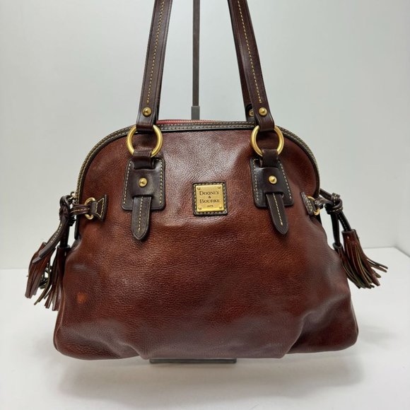 Dooney & Bourke Zip Around Dome Pebbled Leather Side Tassels Tote Brown - Picture 2 of 10